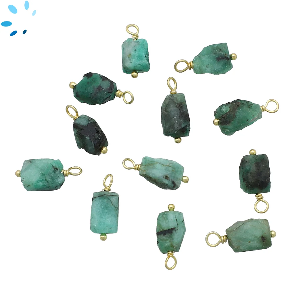 Raw Emerald Rough Bezel Charm Pendant 8x5 - 10x7mm - 18k Gold Plated Sterling Silver - Set of 4
