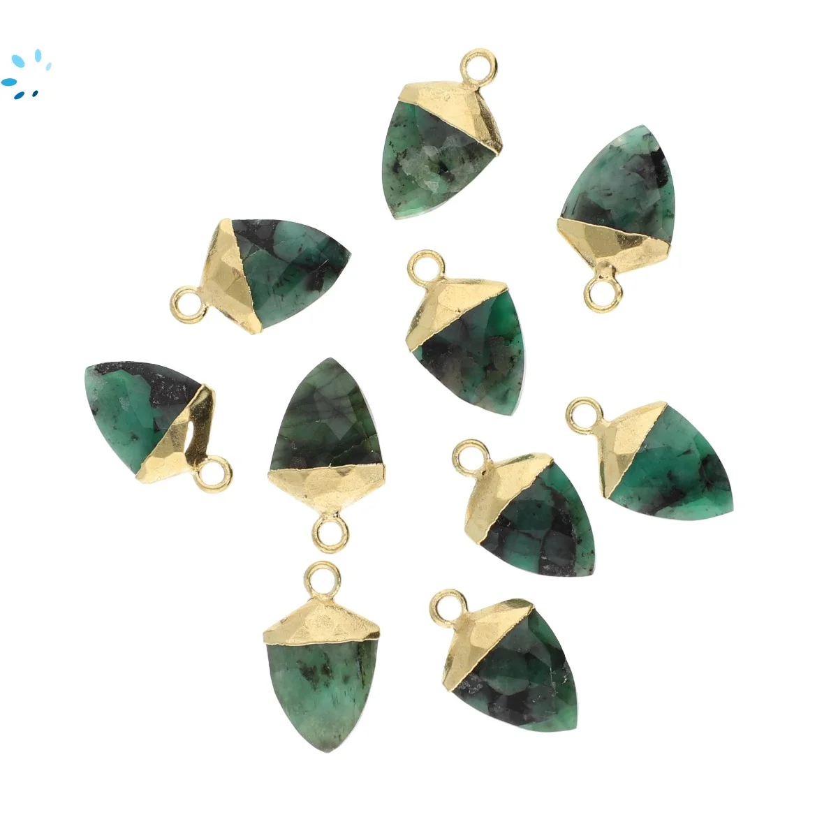 Raw Emerald Shield Pendant Charm 12x10 - 14x12mm 18k Gold Electroplated - Set of 4