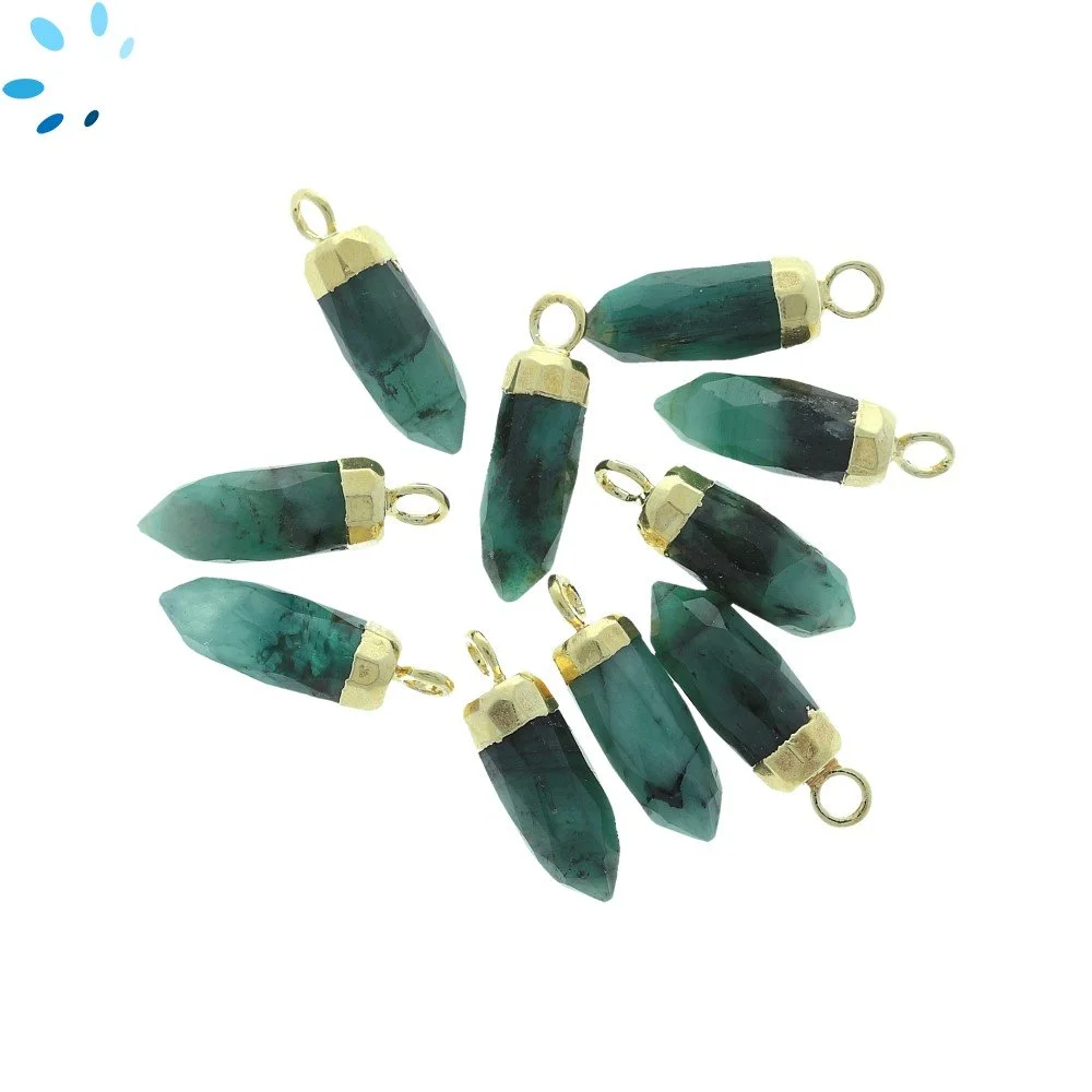 Raw Emerald Spike Charm Pendant 13x5mm 18k Gold Electroplated - Set of 4