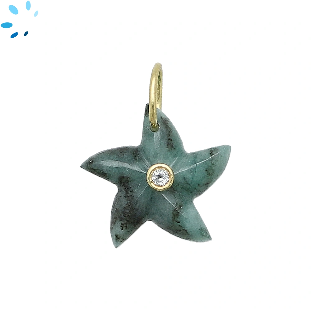 Raw Emerald & White Topaz Starfish Inlay Pendant Charm 15-16mm - 18k Gold Plated Sterling Silver - Set of 2