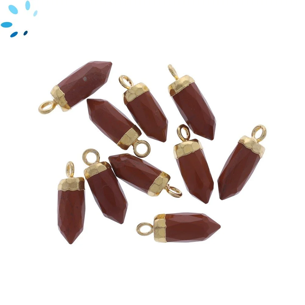 Red Jasper Spike Charm Pendant 13x5mm 18k Gold Electroplated - Set of 4