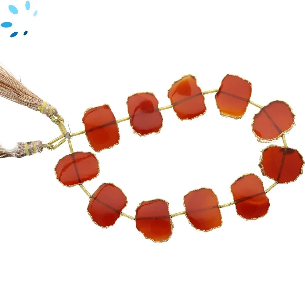 Red Onyx Center Drilled Slice Beads 15x11 - 17x13mm - 18k Gold Electroplated