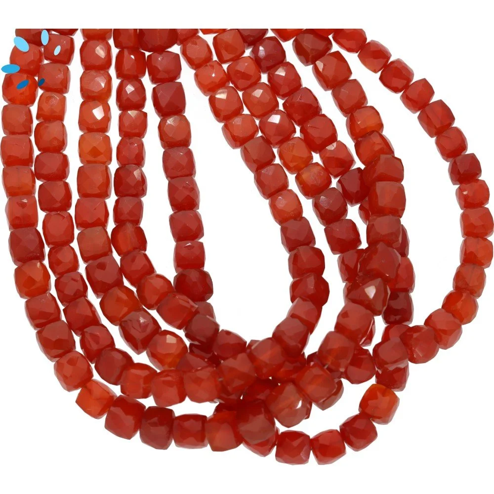 Red Onyx Faceted Cube Top to Bottom Drilled Beads 5mm - 8 Inch Strand