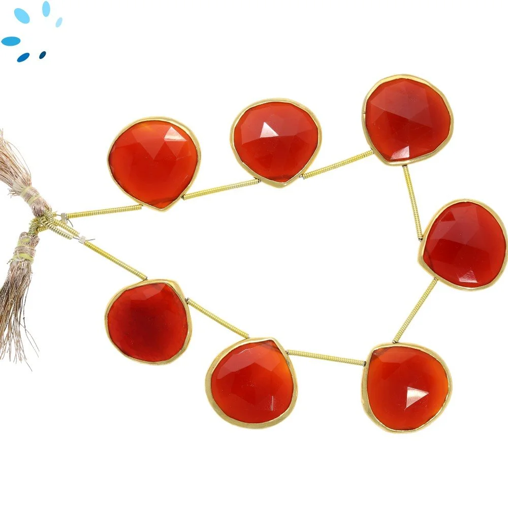 Red Onyx Faceted Heart Bezel Set Beads 19mm Top Drilled - 18k Gold Plated Sterling Silver