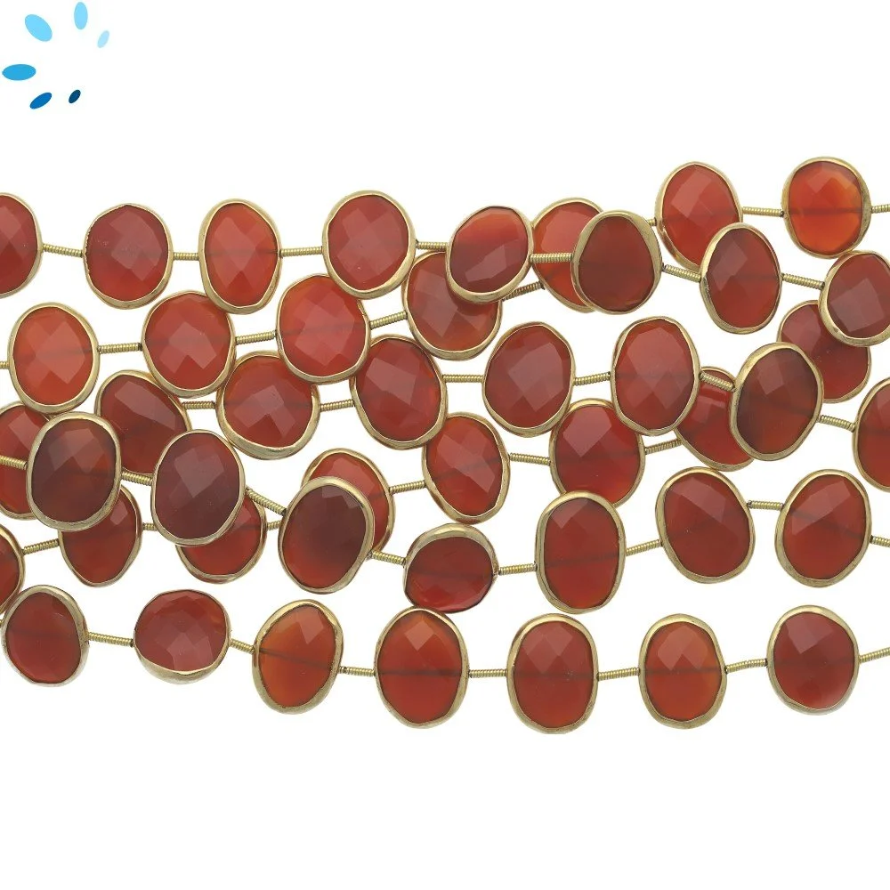 Red Onyx Faceted Nuggets Bezel Set Beads 15x12mm Center Drilled - 18k Gold Plated Sterling Silver