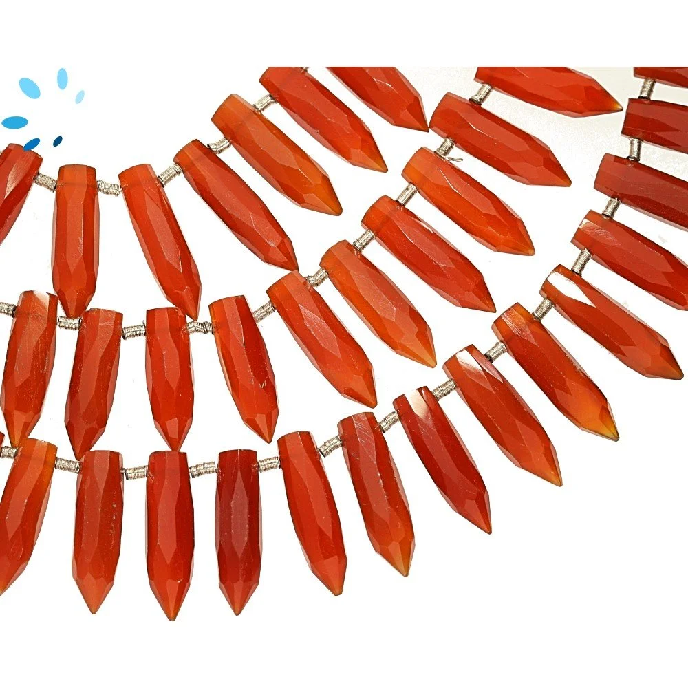 Red Onyx Faceted Spike Top Drilled Beads 15x5 - 17x6mm - 8 Inch Strand