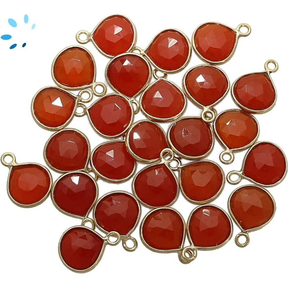 Red Onyx Heart Bezel Charm Pendant 8mm - 18k Gold Plated Sterling Silver - Set of 4