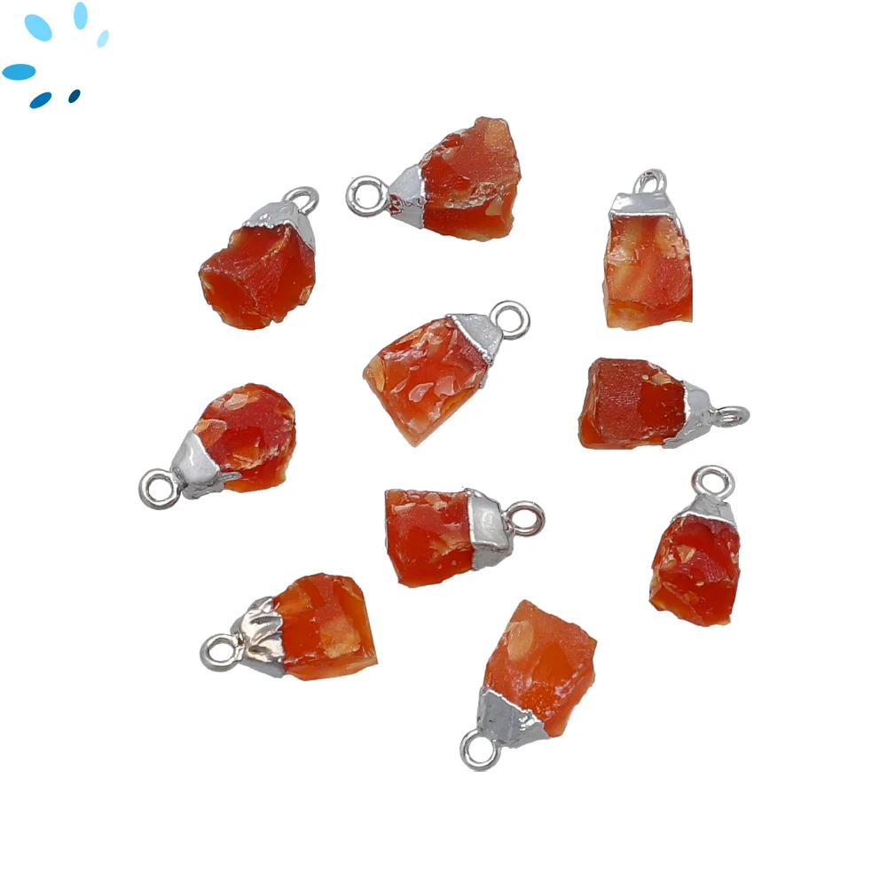 Red Onyx Rough Charm Pendant 8x5 - 10x7mm Platinum Electroplated - Set of 4