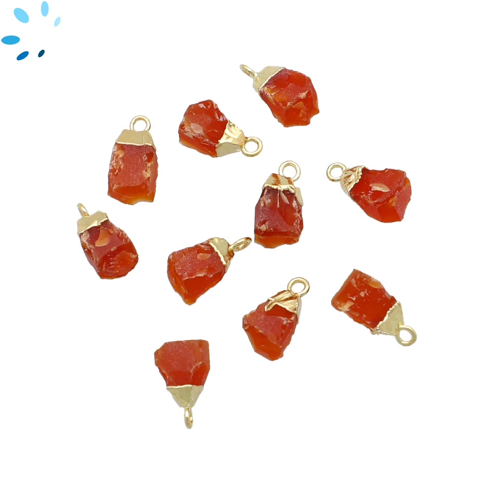 Red Onyx Rough Pendant Charm 8x5 - 10x7mm 18k Gold Electroplated - Set of 4
