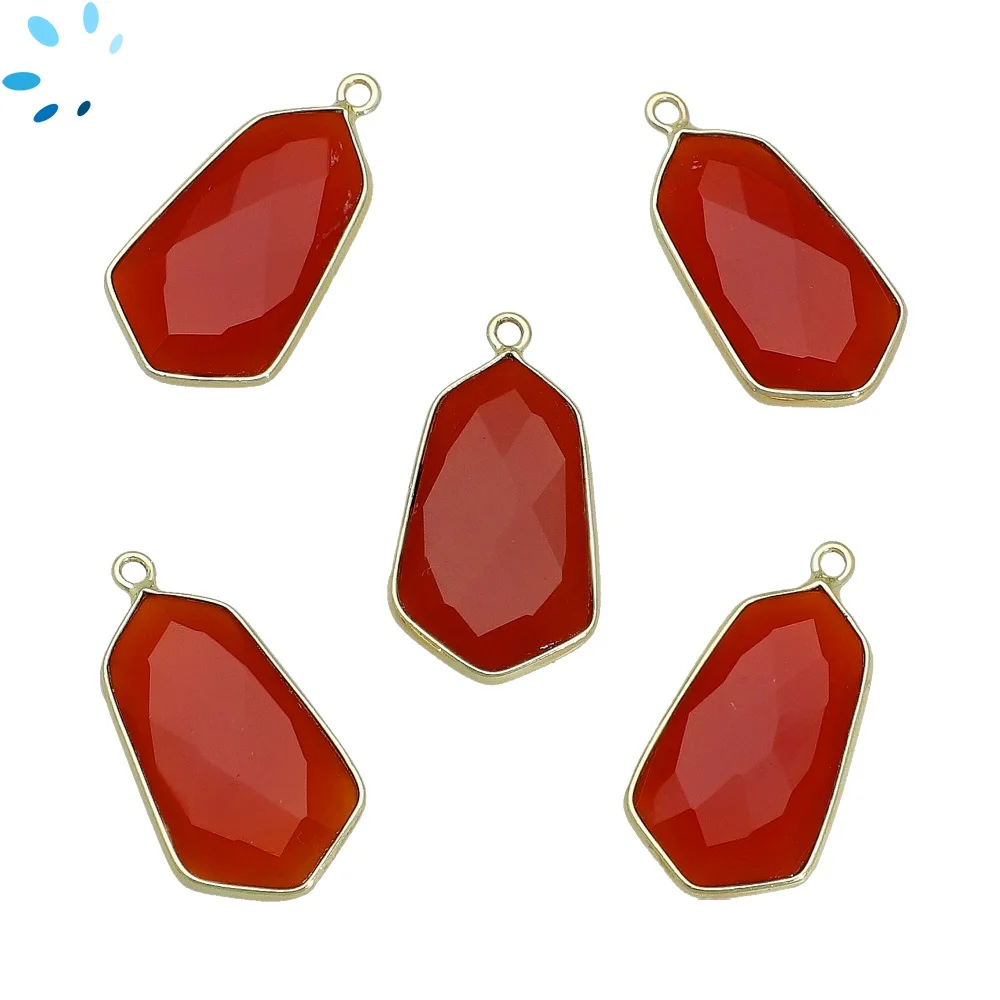 Red Onyx Shield Bezel Pendant Charm 23x13mm - 18k Gold Plated Sterling Silver - Set of 2
