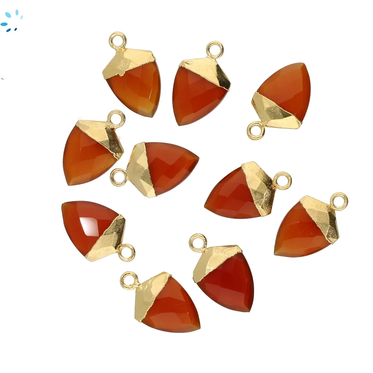 Red Onyx Shield Charm Pendant 12x10 - 14x12mm 18k Gold Electroplated - Set of 4