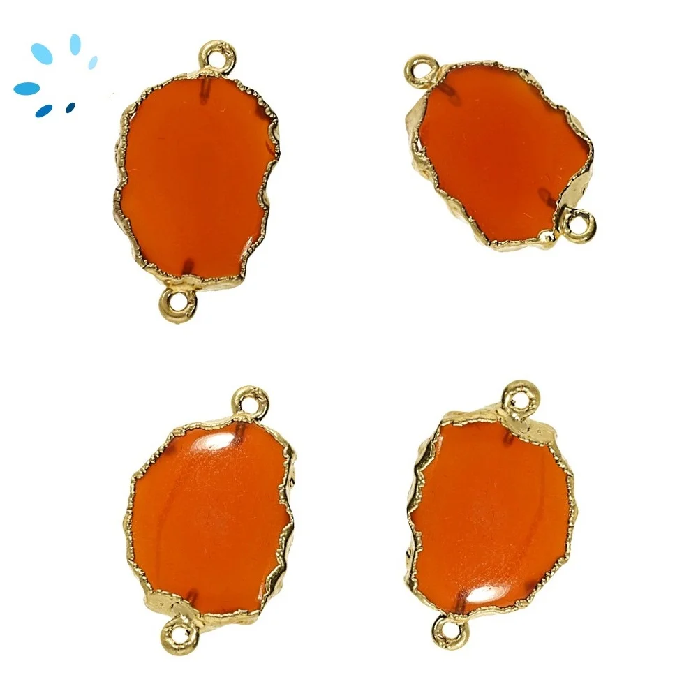 Red Onyx Slice Connector 18x14 - 20x15mm 18kGold Electroplated - Set of 4
