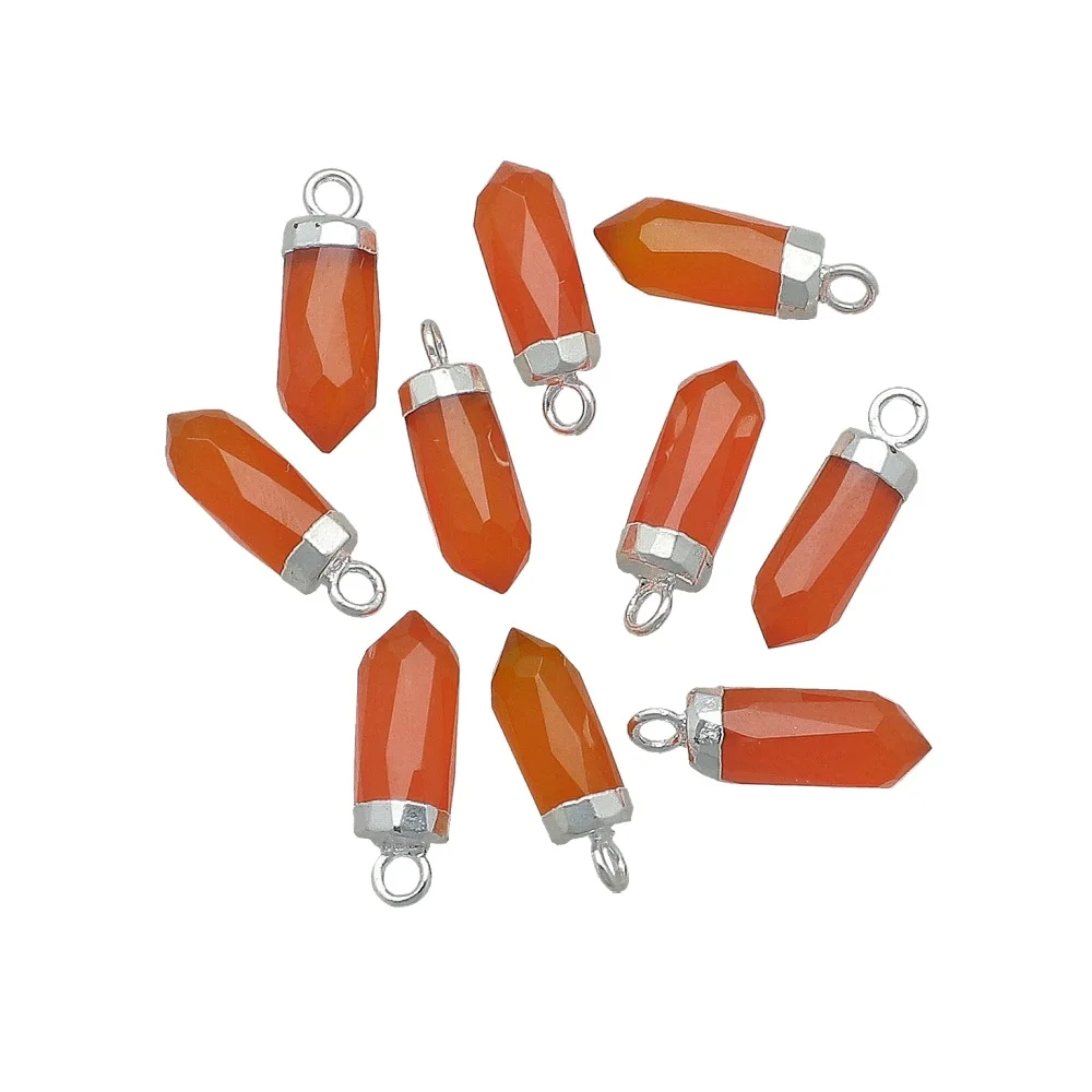 Red Onyx Spike Pendant Charm 13x5mm Silver Electroplated - Set of 4