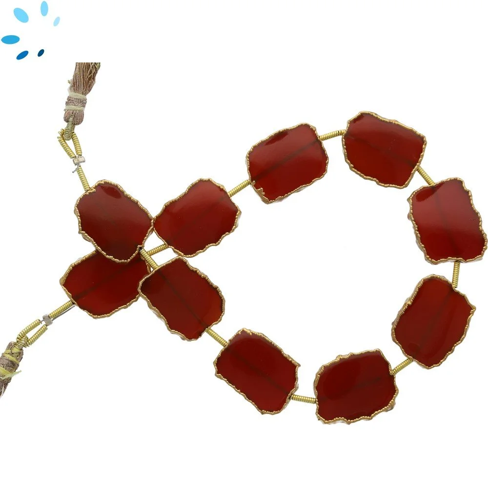 Red Onyx Top to Bottom Drilled Slice Beads 15x12mm - 18k Gold Electroplated