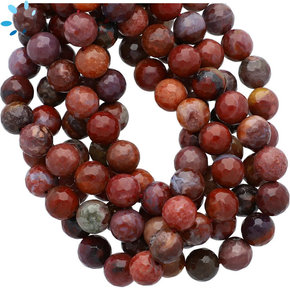 Red River Jasper Faceted Round Beads 8mm - 14 Inch Strand