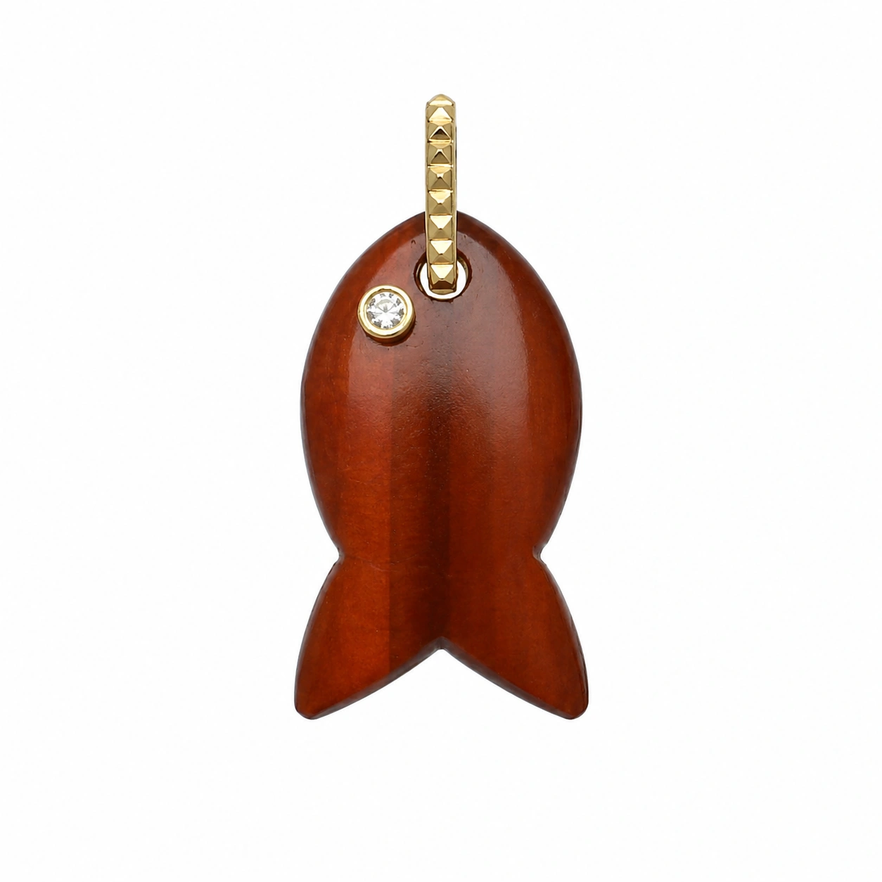 Red Tiger Eye & White Topaz Vertical Chunky Fish Inlay Pendant Charm 25x15mm - 18k Gold Plated Sterling Silver - 1 Piece