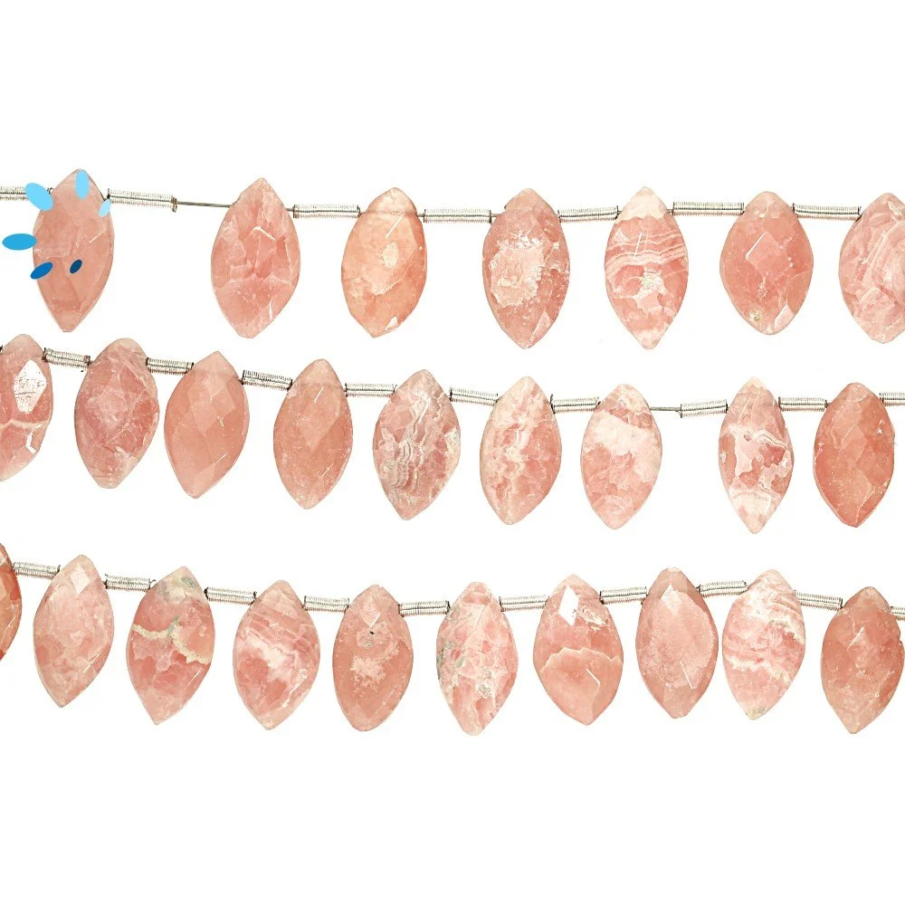 Rhodochrosite Faceted Marquise Top Drilled Beads 12x7 - 14x8mm - 8 Inch Strand