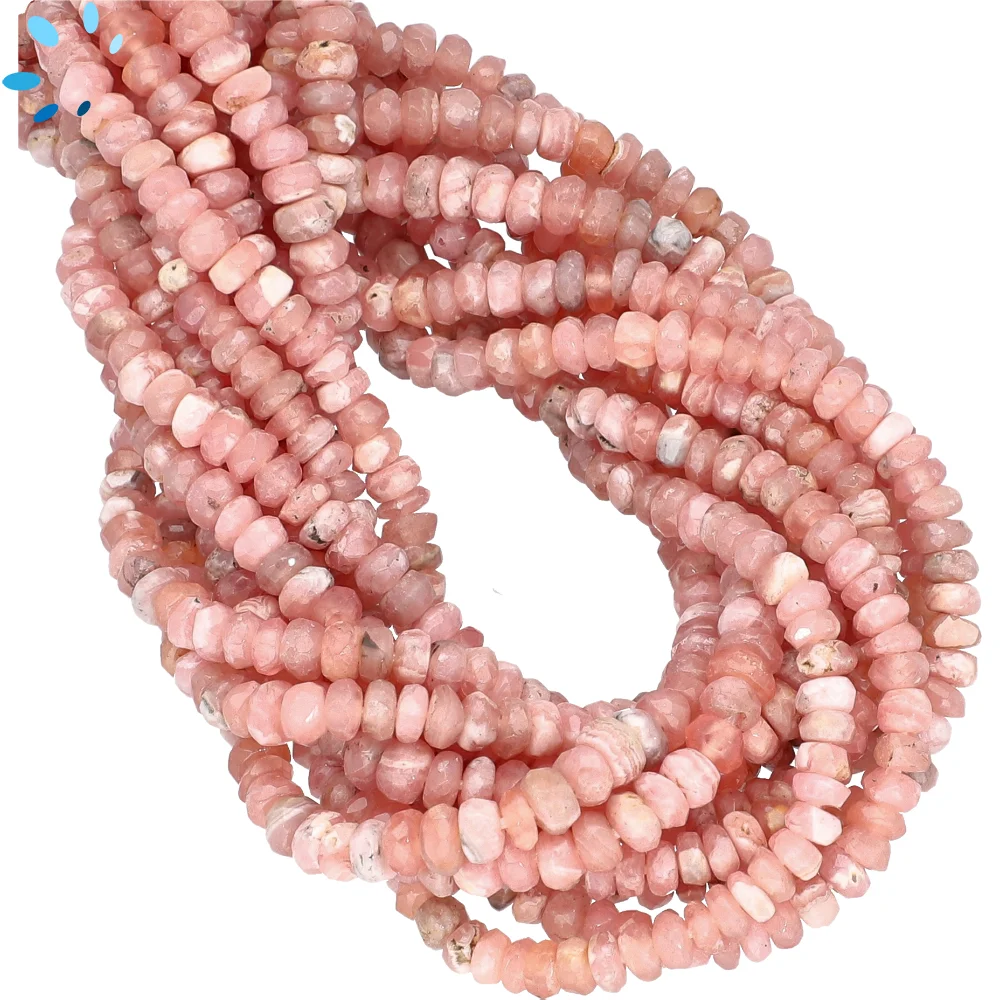 Rhodochrosite Faceted Rondelle Beads 4mm - 14 Inch Strand
