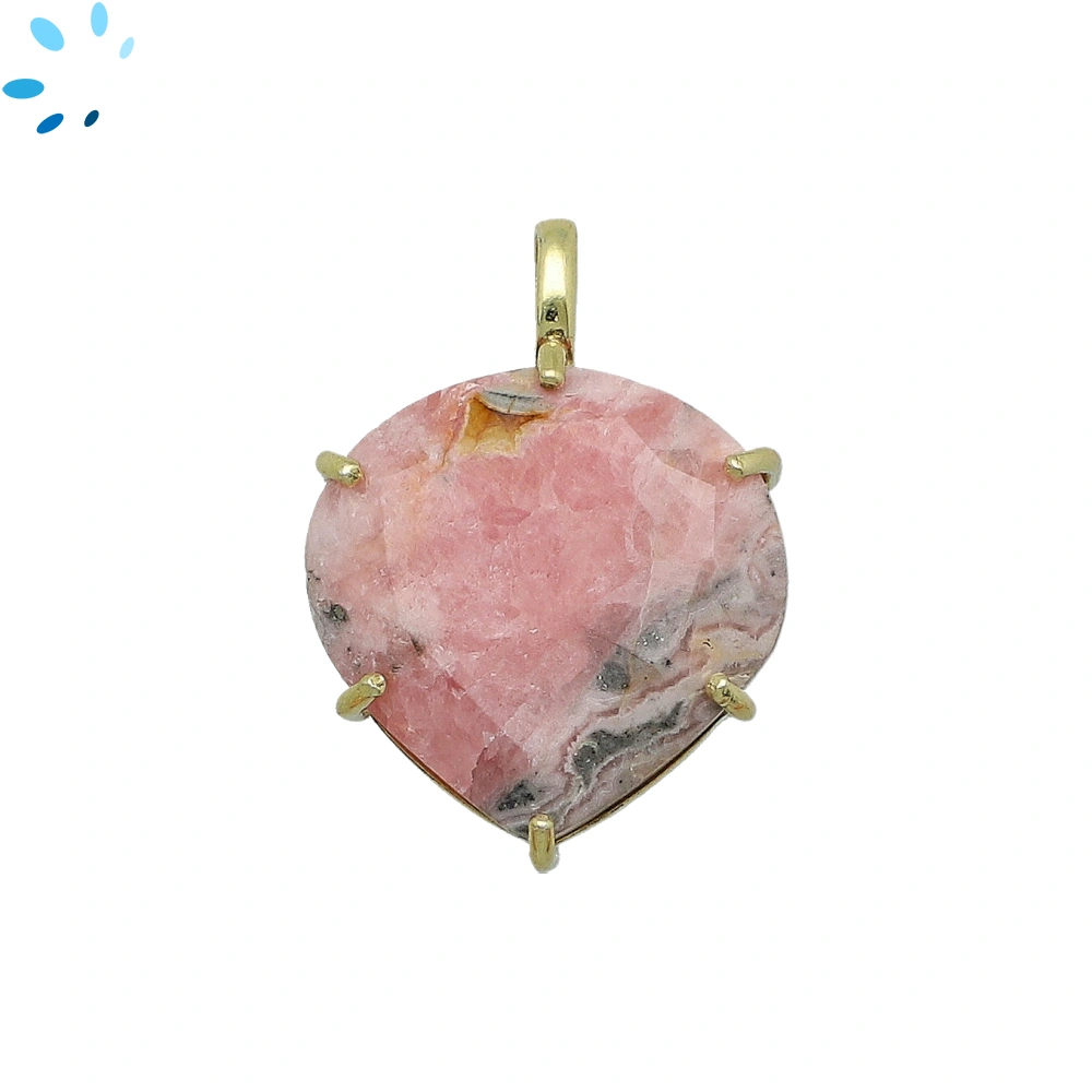 Rhodochrosite Heart Prong-Set Pendant Charm 20mm - 18k  Gold Plated Sterling Silver - 1 Piece