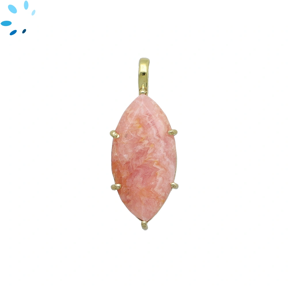 Rhodochrosite Marquise Prong-Set Pendant Charm 23x11mm - 18k  Gold Plated Sterling Silver - 1 Piece