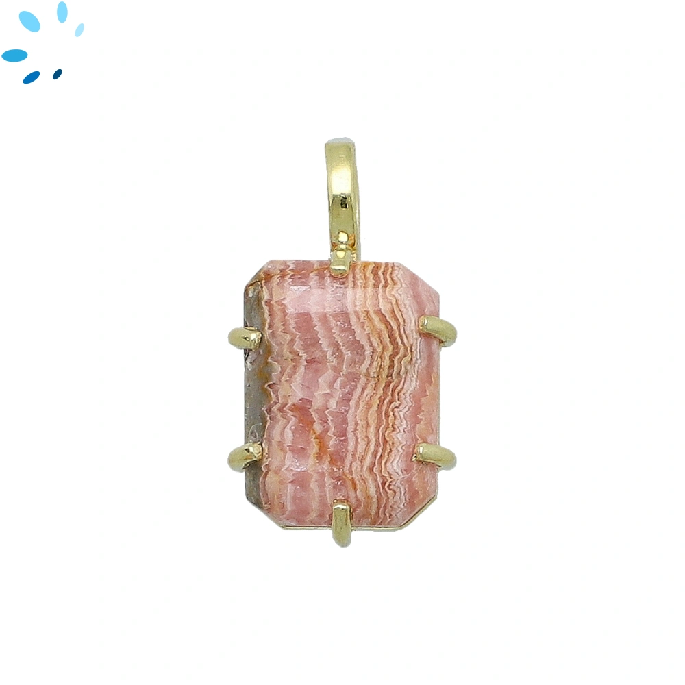 Rhodochrosite Octagon Prong-Set Pendant Charm 15x12mm - 18k  Gold Plated Sterling Silver - 1 Piece