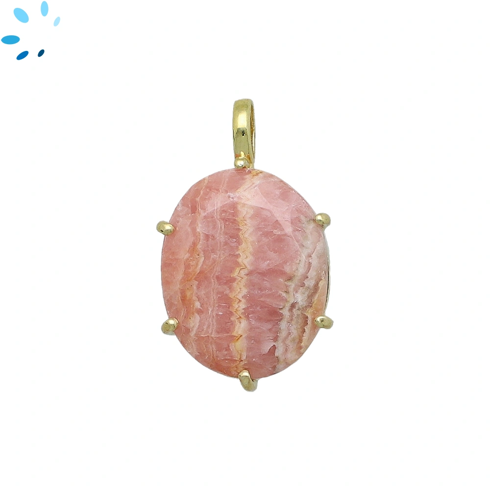 Rhodochrosite Oval Prong-Set Pendant Charm 20x14mm - 18k  Gold Plated Sterling Silver - 1 Piece