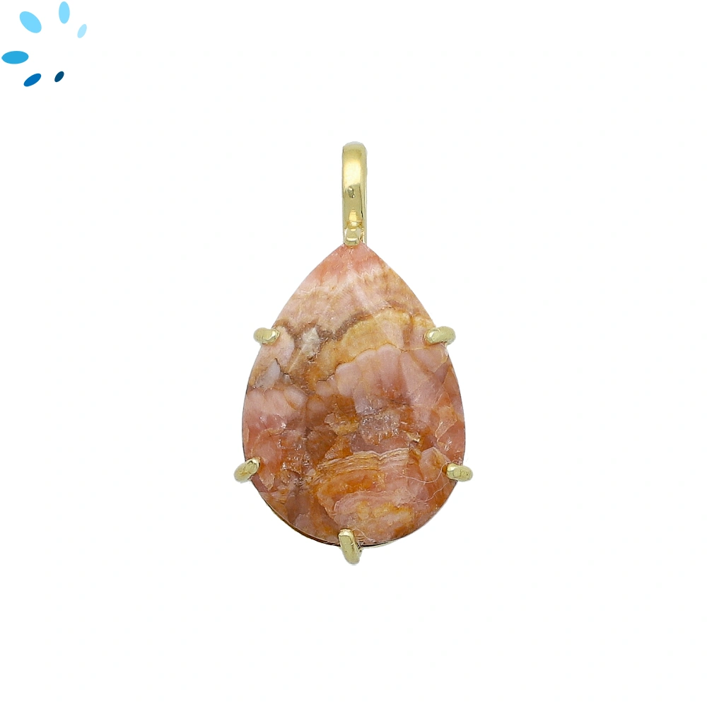 Rhodochrosite Pear Prong-Set Pendant Charm 21x15mm - 18k  Gold Plated Sterling Silver - 1 Piece