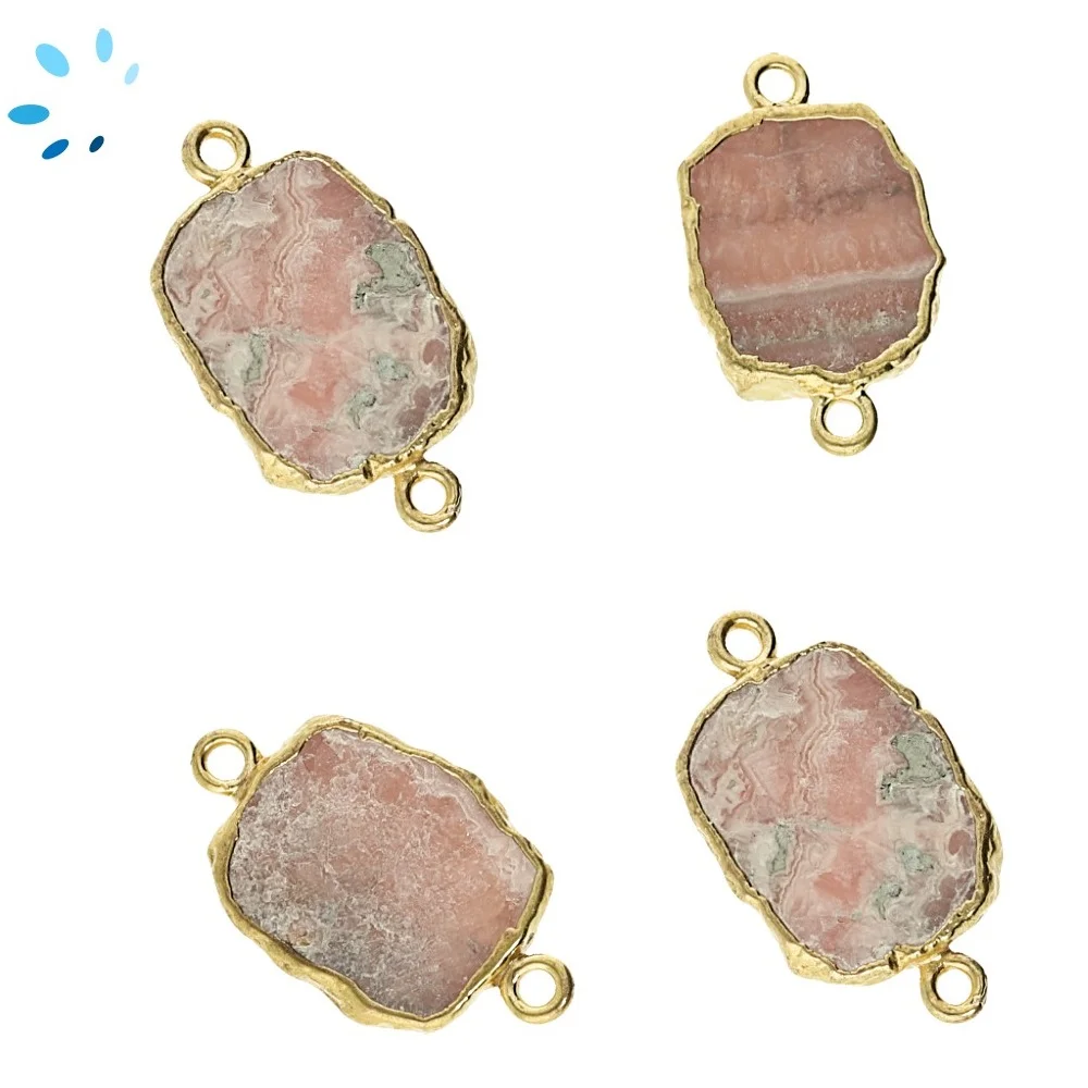 Rhodochrosite Slice Connector 14x10 - 16x12mm 18kGold Electroplated - Set of 4