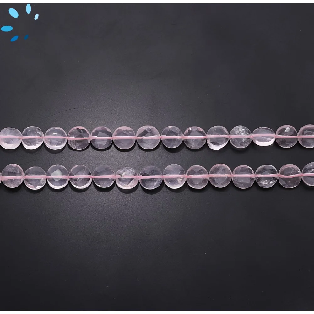 Rose Quartz Faceted Coin Top to Bottom Drilled Beads 6mm - 14 Inch Strand