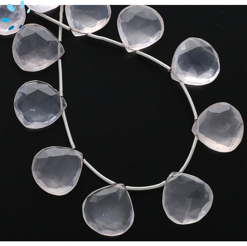 Rose Quartz Faceted Heart Top Drilled Beads 16mm - 8 Inch Strand