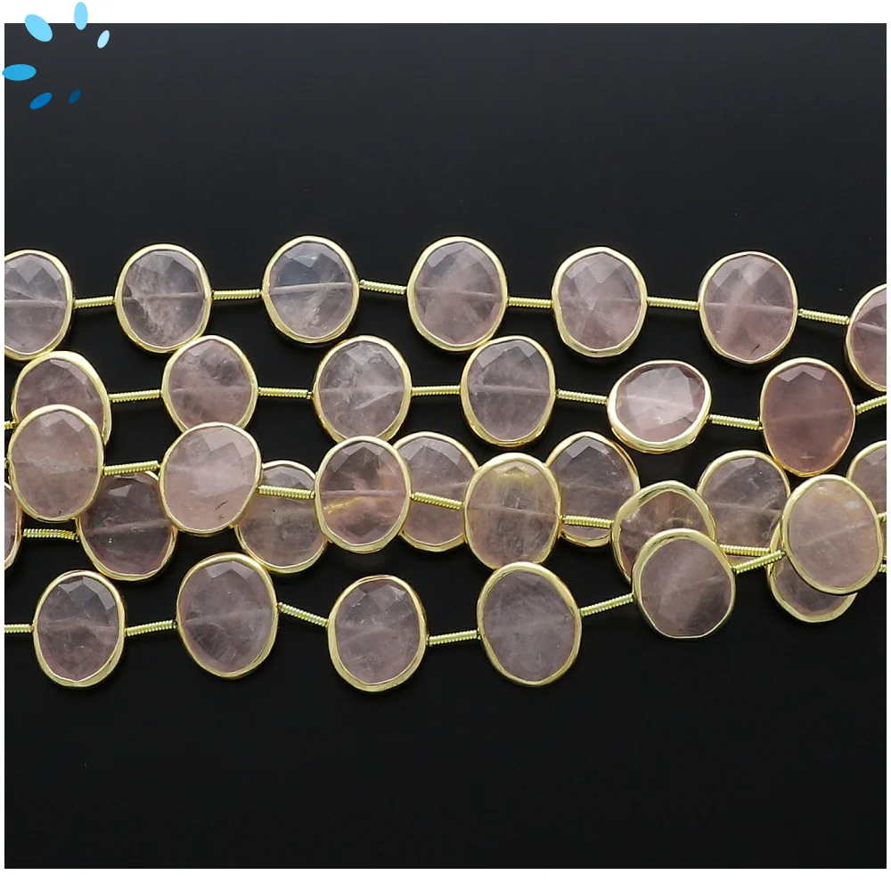 Rose Quartz Faceted Nuggets Bezel Set Beads 15x11 - 17x13mm Center Drilled - 18k Gold Plated Sterling Silver