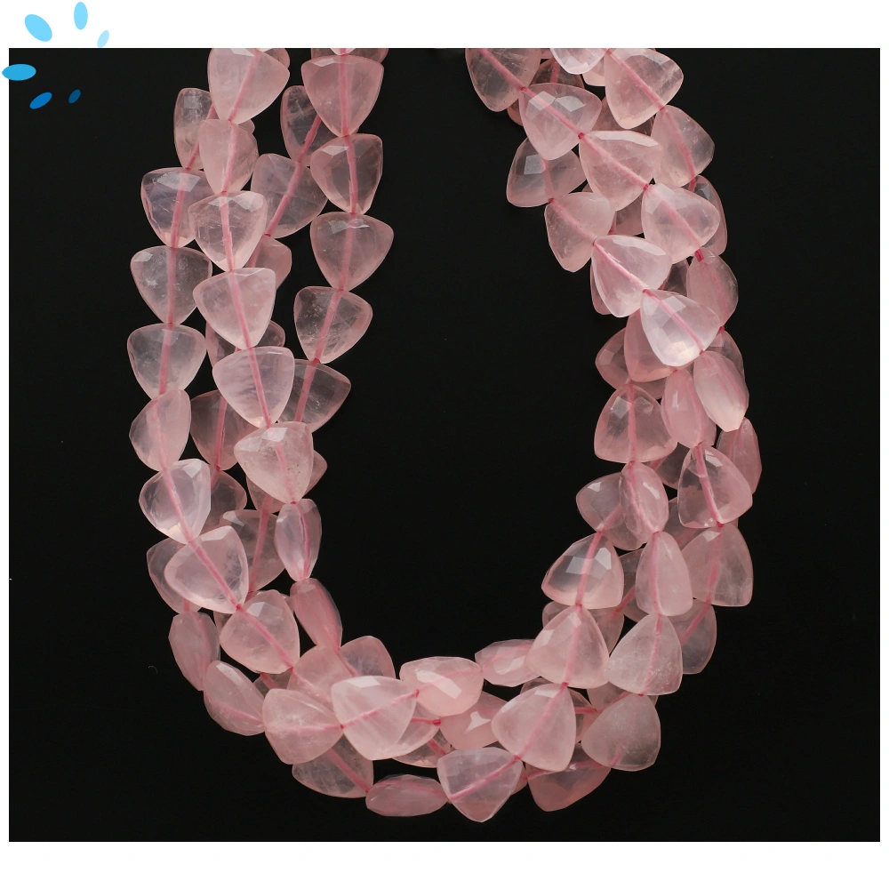 Rose Quartz Faceted Trillion Top to Bottom Drilled Beads 9x9mm - 13 Inch Strand