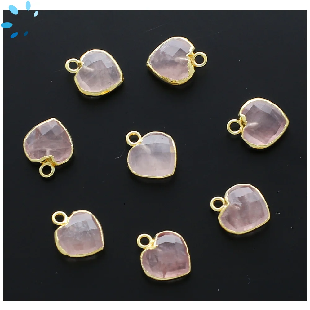 Rose Quartz Heart Pendant Charm 9mm 18k Gold Electroplated - Set of 4