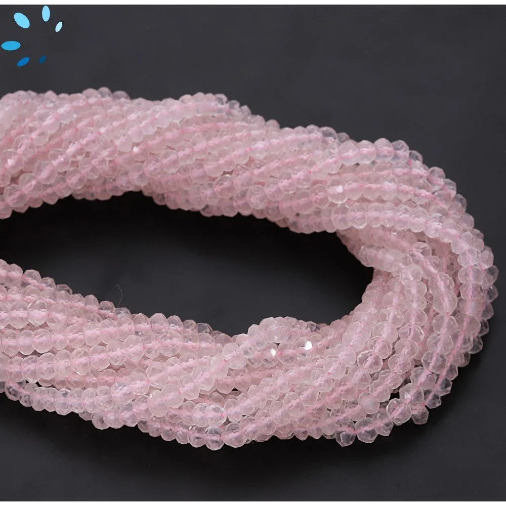 Rose Quartz Micro Faceted Rondelle Center Drilled Beads 3.5mm - 14 Inch Strand