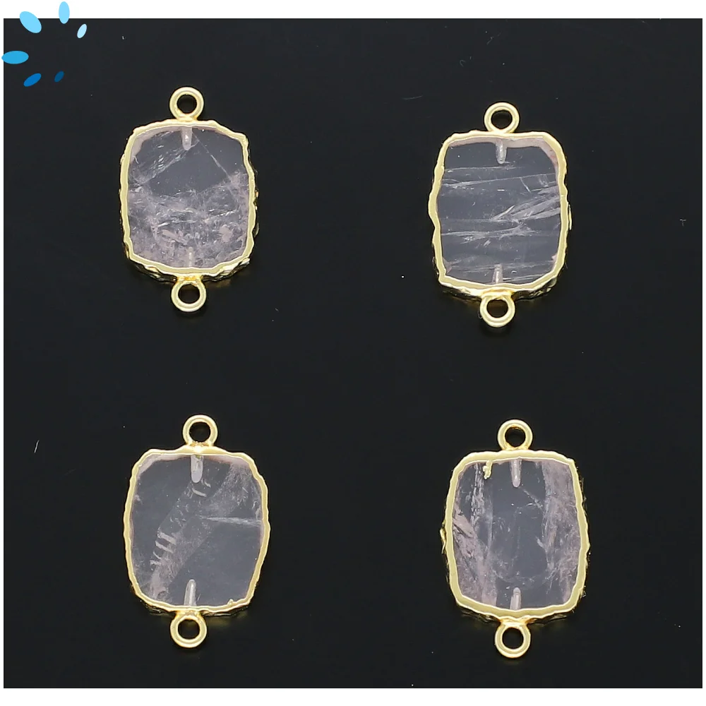 Rose Quartz Slice Connector 13x10 - 15x12mm 18k Gold Electroplated - Set of 4