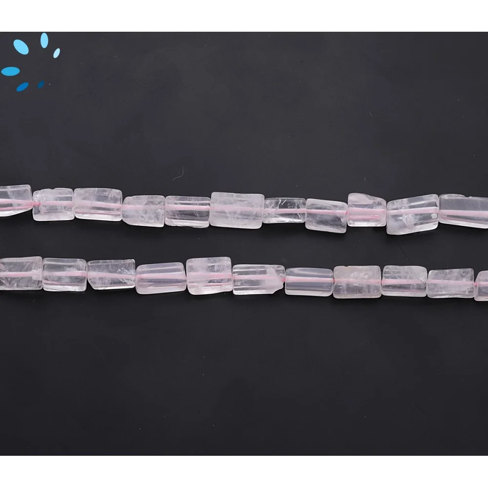 Rose Quartz Smooth Rectangle Top to Bottom Drilled Beads 7x5 - 9x7mm - 14 Inch Strand