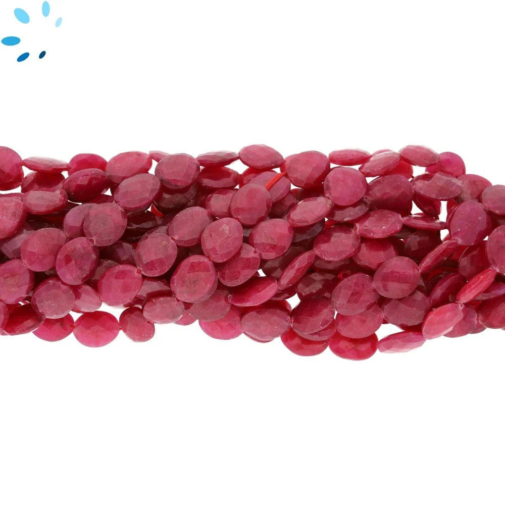 Ruby Faceted Oval Nugget Top to Bottom Drilled Beads 10x8 - 12x9mm - 14 Inch Strand