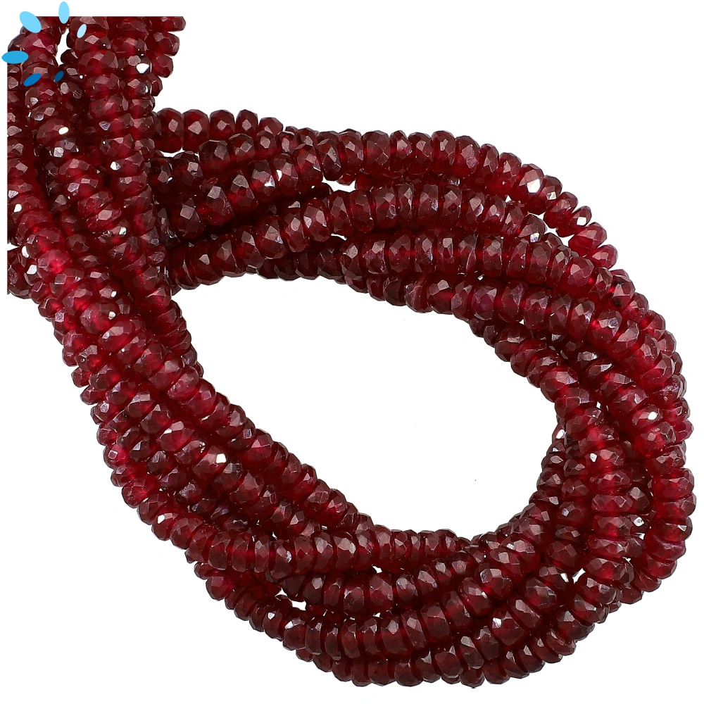 Ruby Faceted Rondelle Center Drilled Beads 3.5-4mm - 16 Inch Strand