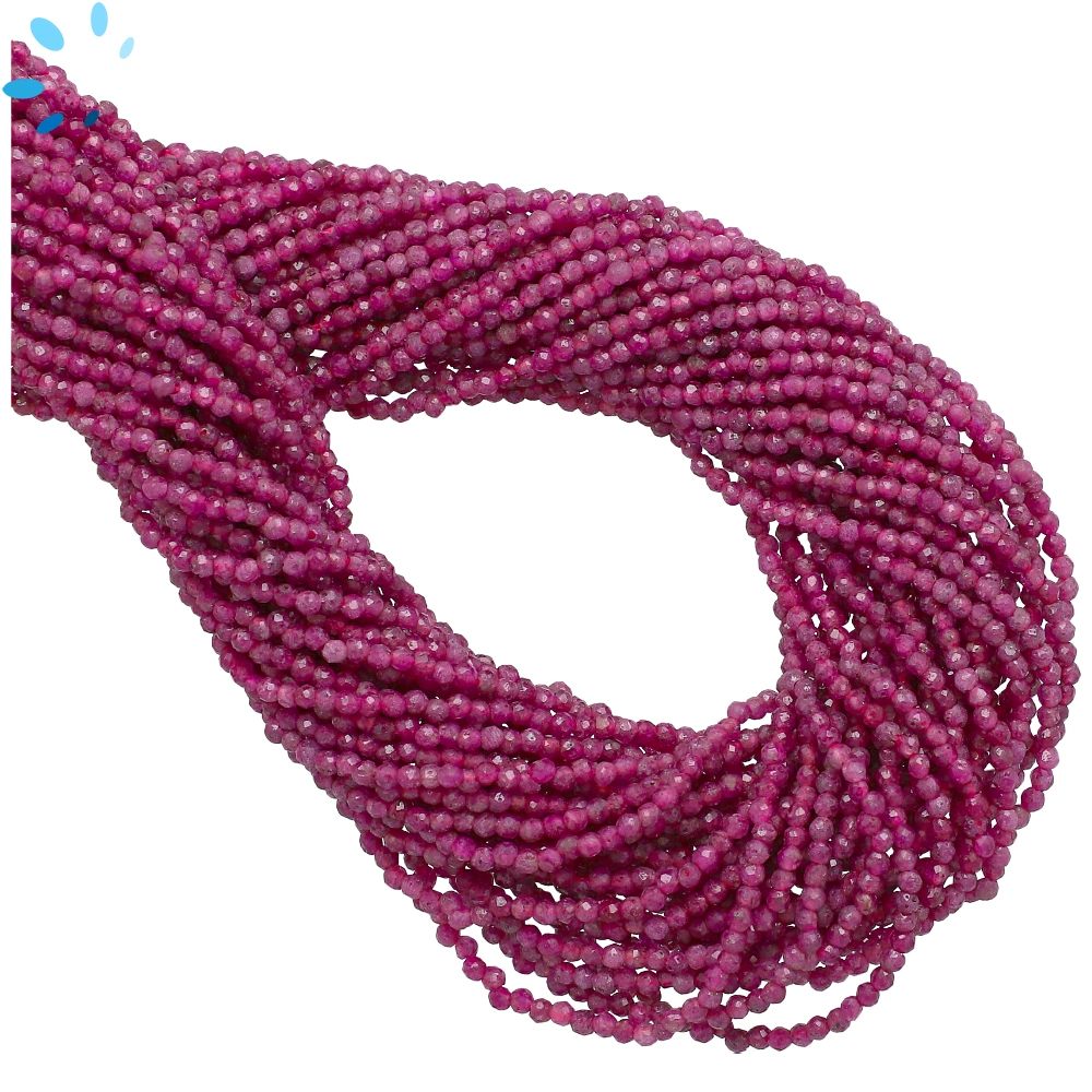 Ruby Micro Faceted Round Top to Bottom Drilled Beads 2mm - 16 Inch Strand
