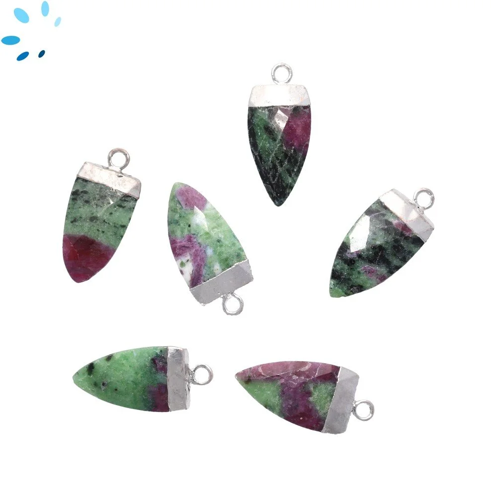 Ruby Zoisite Half Marquise Charm Pendant 18X10mm Silver Electroplated - Set of 2
