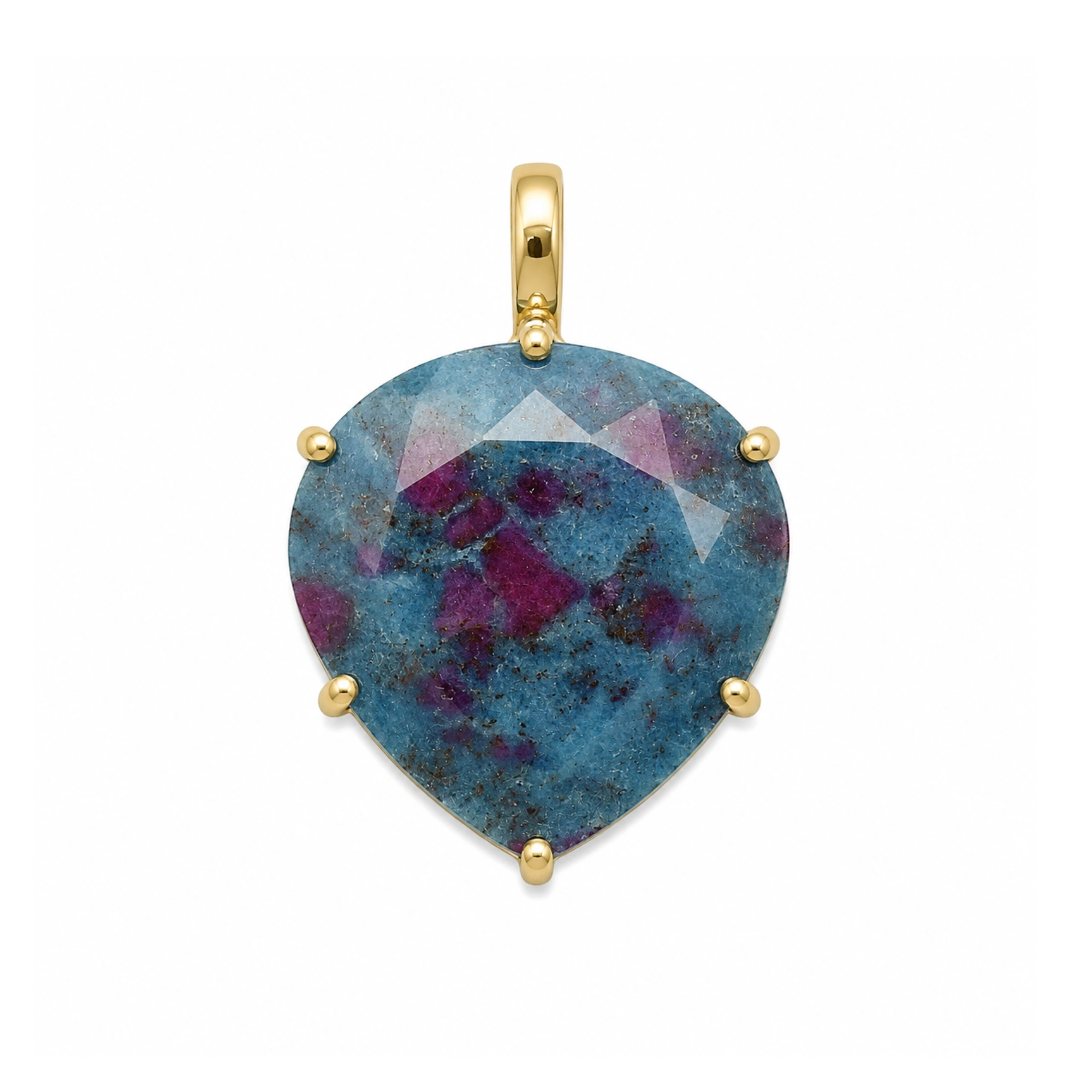 Ruby Zoisite Heart Prong-Set Pendant Charm 20mm - 18k  Gold Plated Sterling Silver - 1 Piece