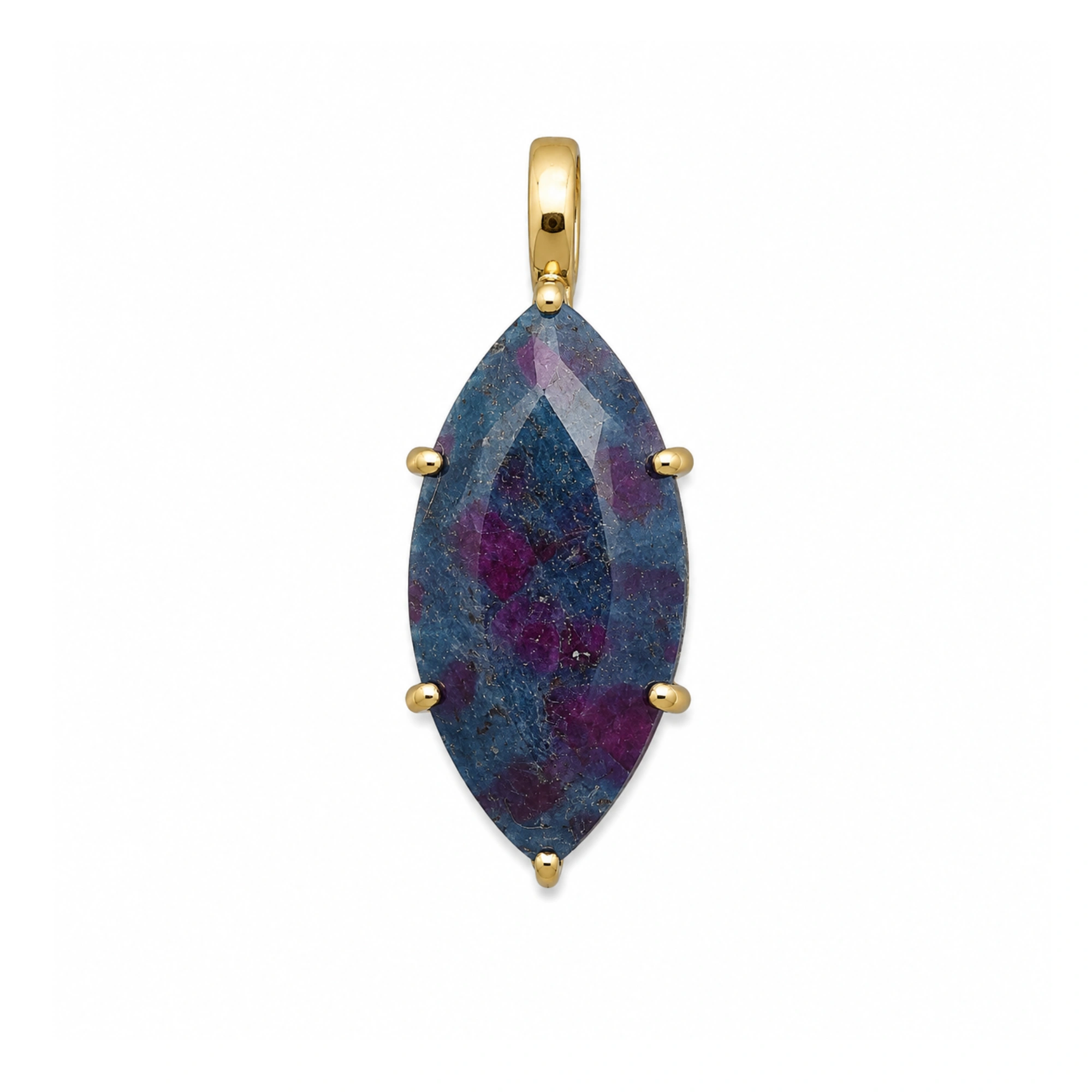 Ruby Zoisite Marquise Prong-Set Pendant Charm 23x11mm - 18k  Gold Plated Sterling Silver - 1 Piece