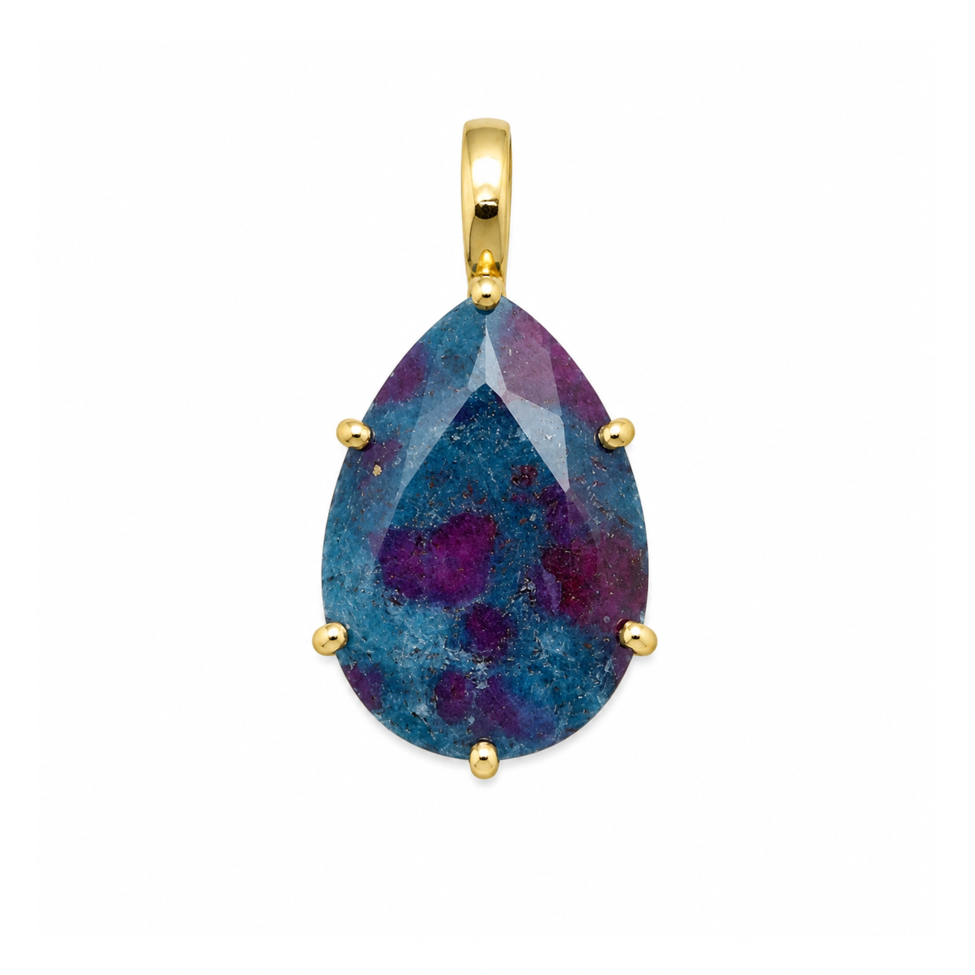 Ruby Zoisite Pear Prong-Set Pendant Charm 20x14mm - 18k  Gold Plated Sterling Silver - 1 Piece