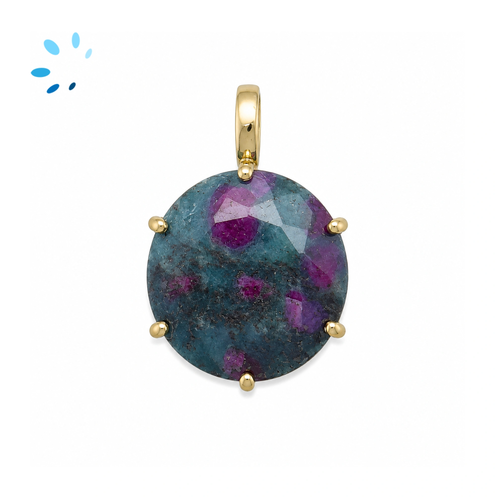 Ruby Zoisite Round Prong-Set Pendant Charm 17mm - 18k  Gold Plated Sterling Silver - 1 Piece
