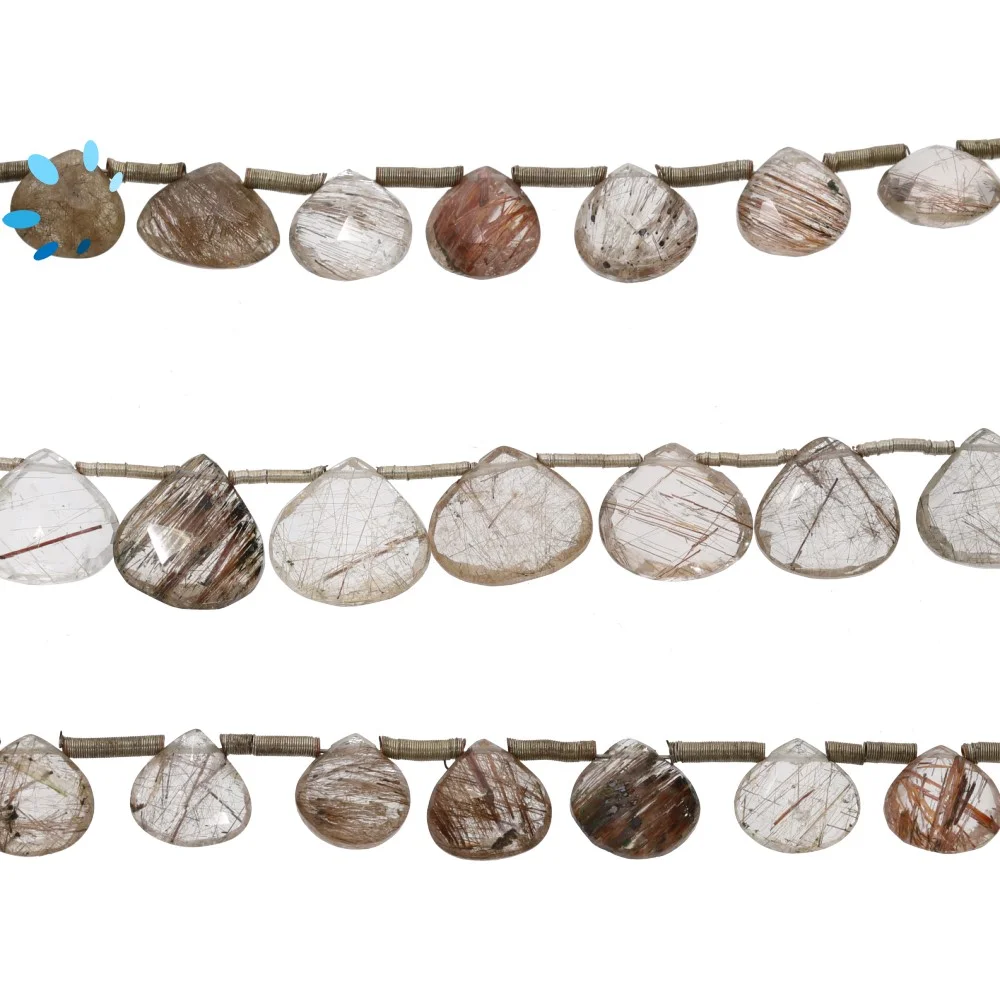 Rutilated Quartz Faceted Heart Top Drilled Beads 8mm - 8 Inch Strand