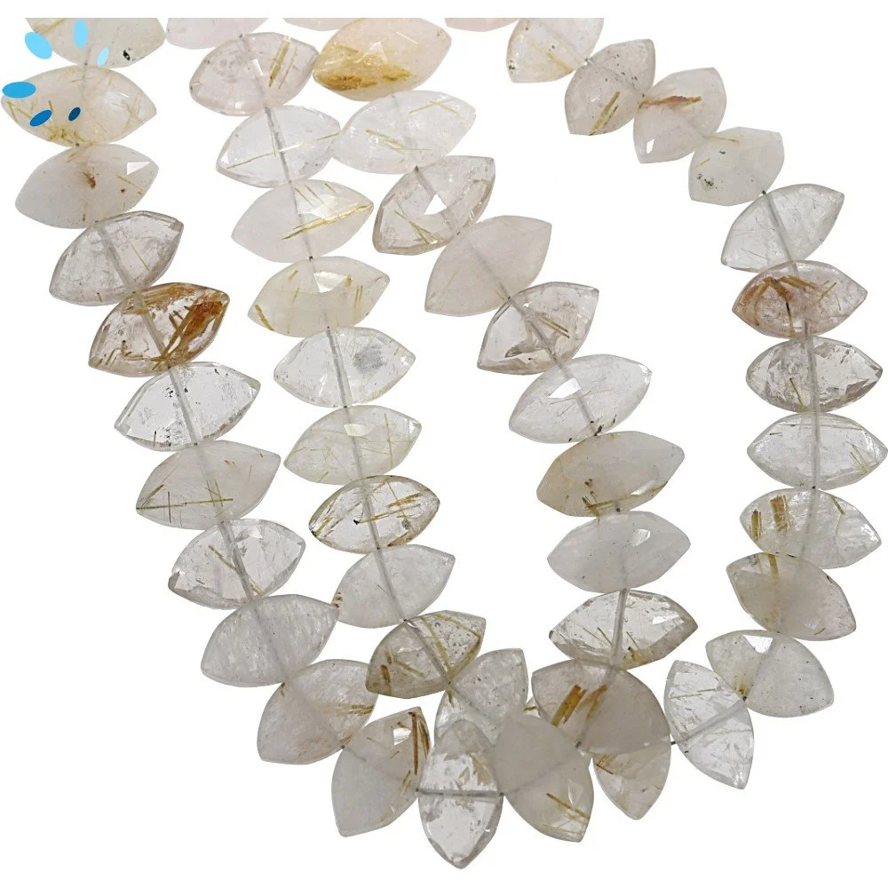 Rutilated Quartz Faceted Marquise Center Drilled Beads 11x6mm - 8 Inch Strand