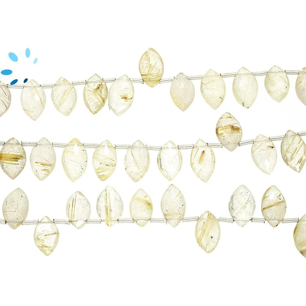Rutilated Quartz Faceted Marquise Top Drilled Beads 10x6mm - 8 Inch Strand