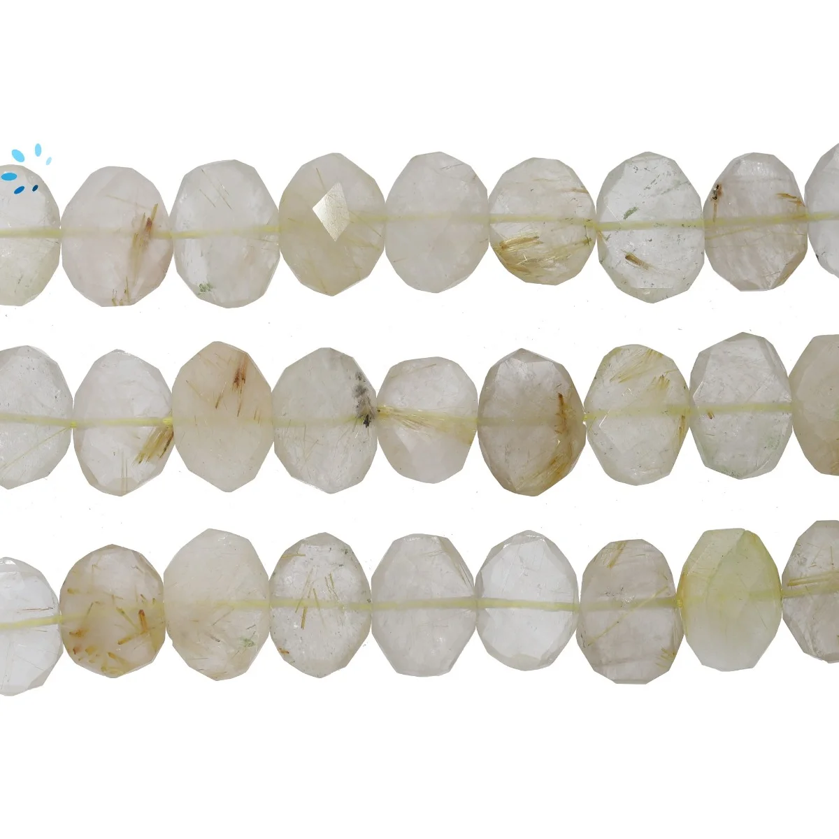 Rutilated Quartz Faceted Nuggets Center Drilled Beads 14x10 - 16x12mm - 14 Inch Strand