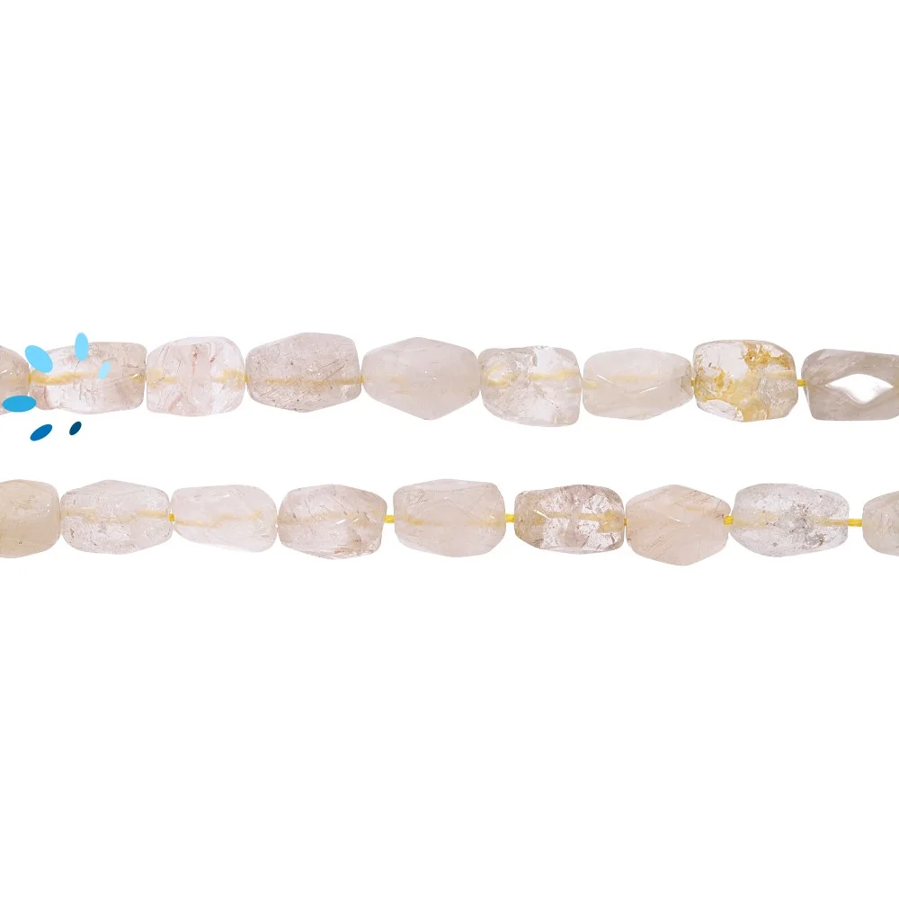 Rutilated Quartz Faceted Nuggets Top to Bottom Drilled Beads 10x7 - 12x8mm - 14 Inch Strand