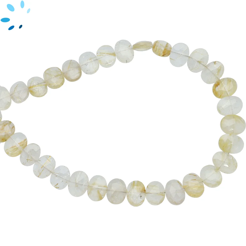 Rutilated Quartz Faceted Oval Center Drilled Beads 8x6mm - 8 Inch Strand
